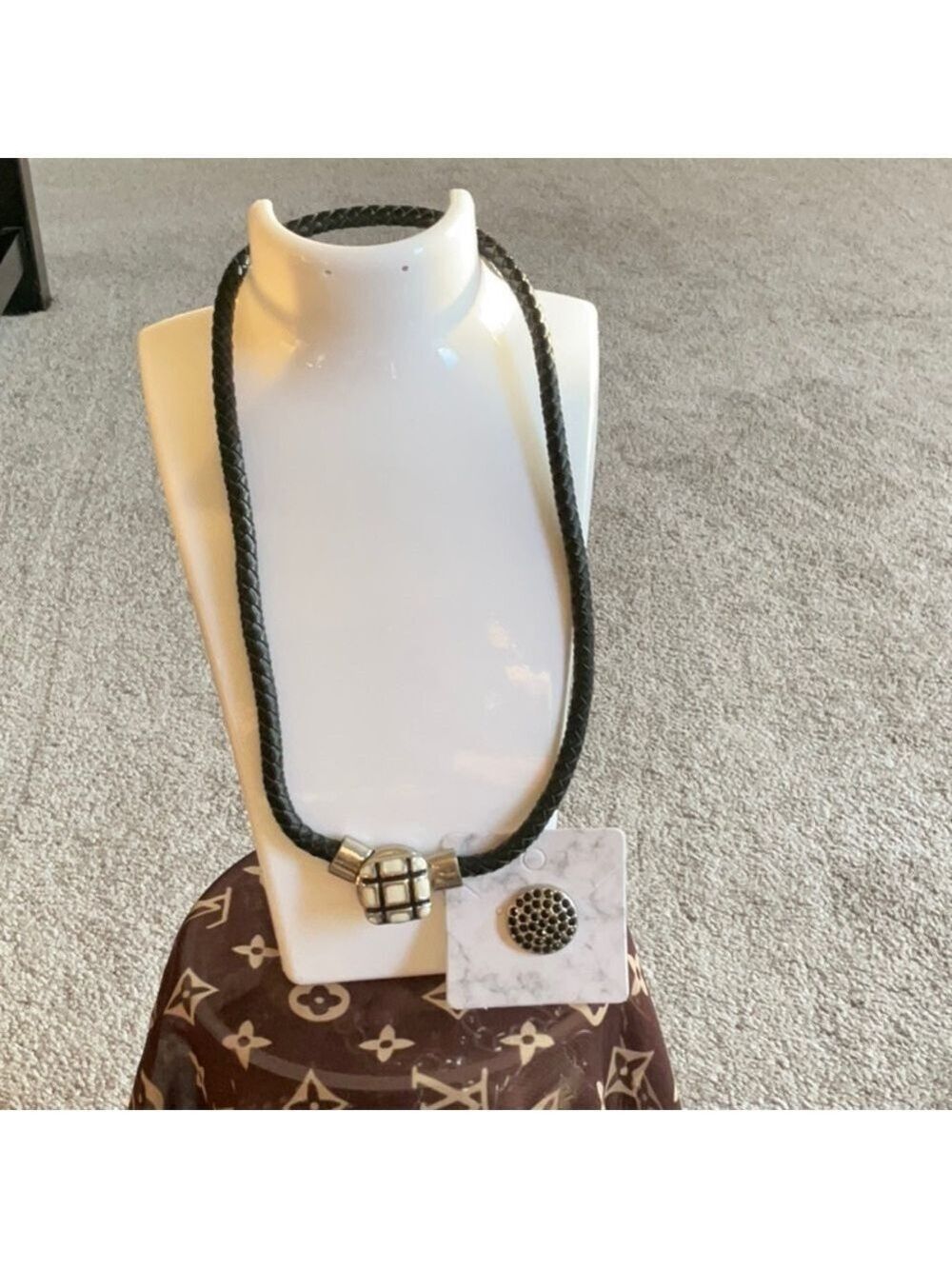 Black Leather Necklace with Two Charms